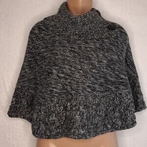 Takeout Poncho Sweater Womens Medium Thick Knit Black‎ & Gray Grannycore Grandma